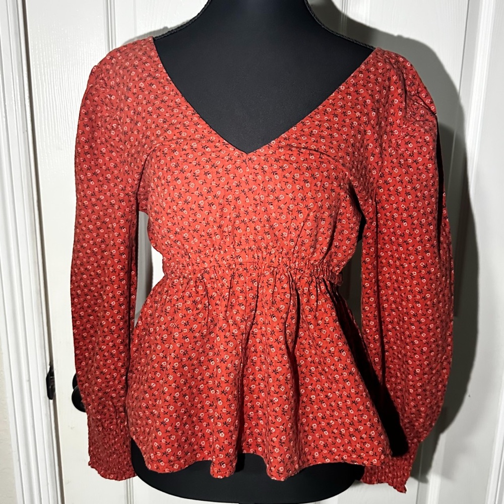 Madewell Tie-Back Peplum Top in Campden Daisies Size S
